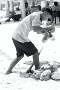 Male husking coconuts 