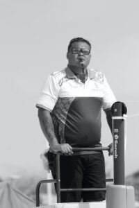 Beach Vollleyball umpire standing on umpire's podium